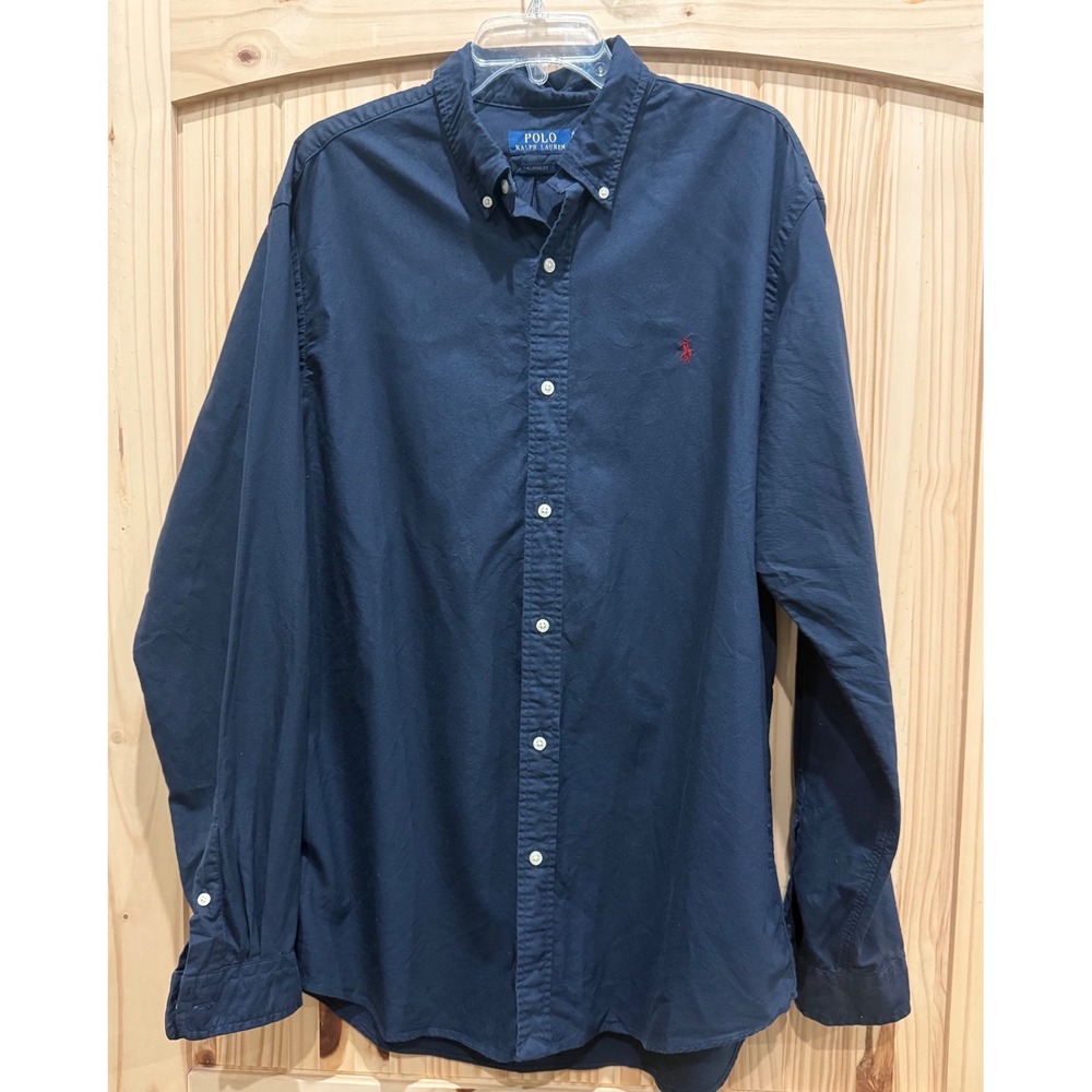 Polo Ralph Lauren Mens XL Classic Fit Navy Blue Cotton Button Down Shirt